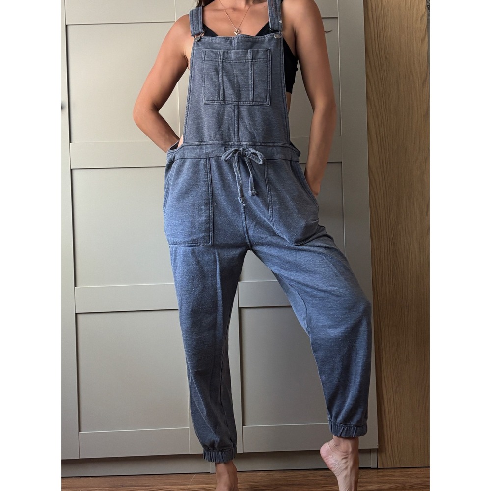 Wallflower Womens Gray Blue Fleece Overalls Romper Boho Streetwear Size L